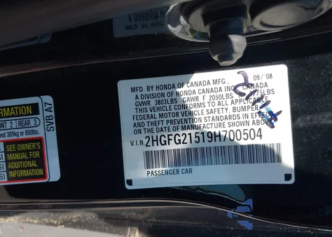 2009 Honda Civic Si from USA, damaged, VIN 2HGFG21519H700504